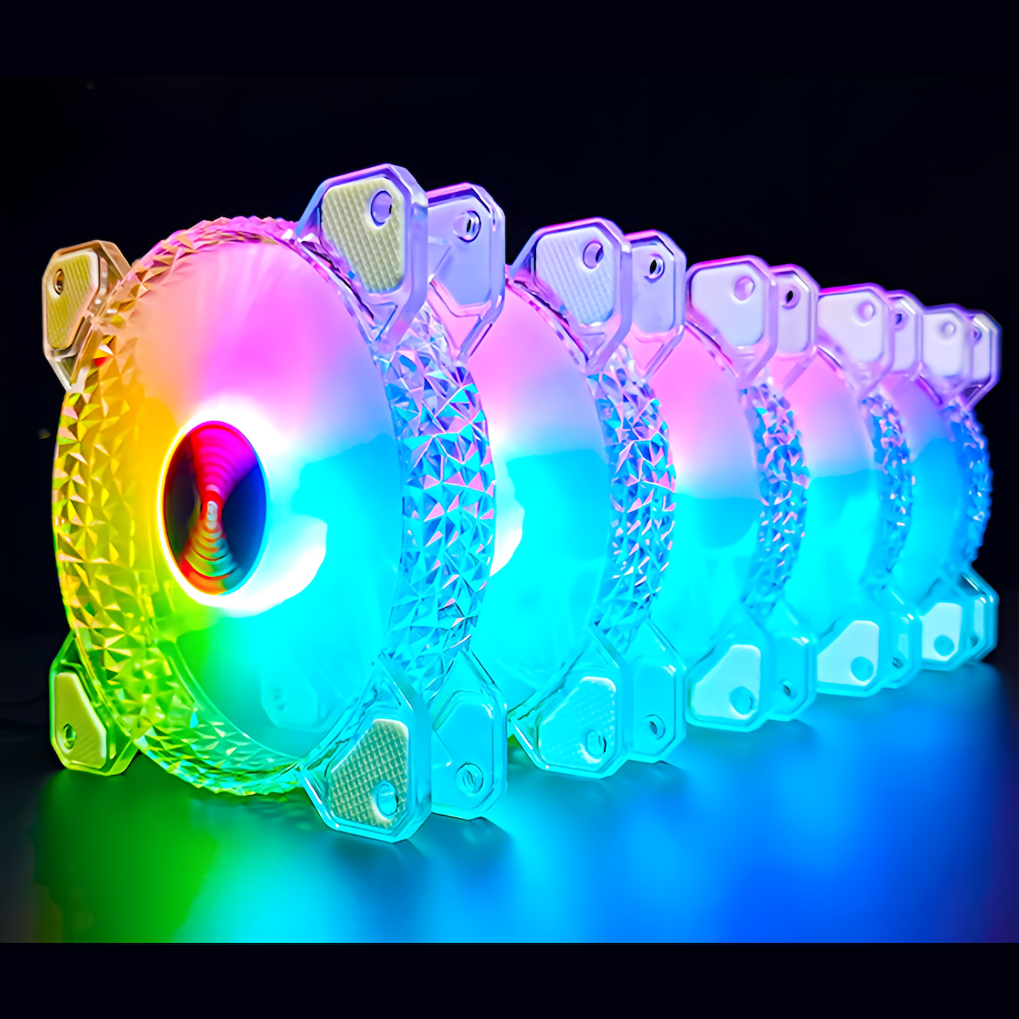 COOLMOON Crystal PC Case Fan Set of 5 120mm LED ARGB 6pin Fan Hub with Controller Remote Control Changeable Colors and Fan Speeds