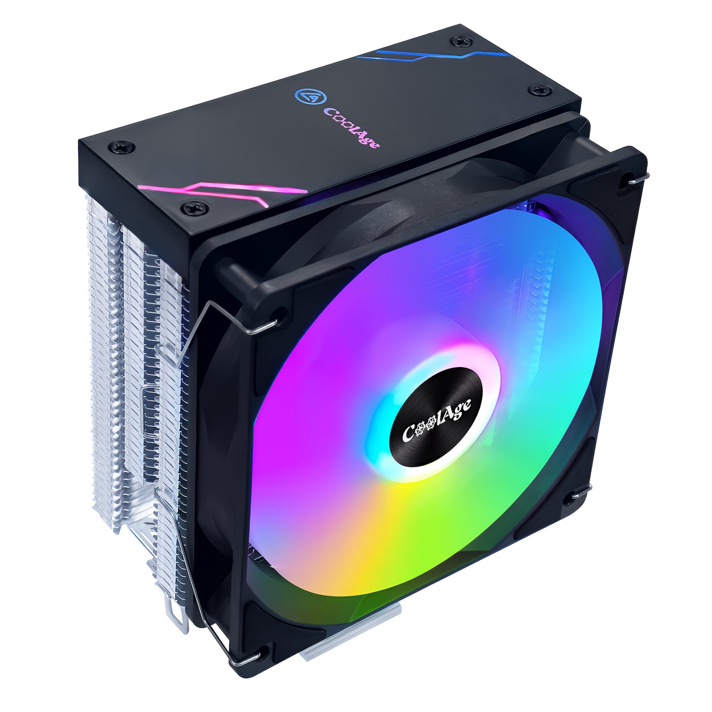 CPUクーラーサイドフロー空冷クーラー LED虹色発光 120mm LGA1851/1700/1200/115X AMD:AM5/AM4ソケットに対応 4pin PWM ファン制御 黒 ブラック