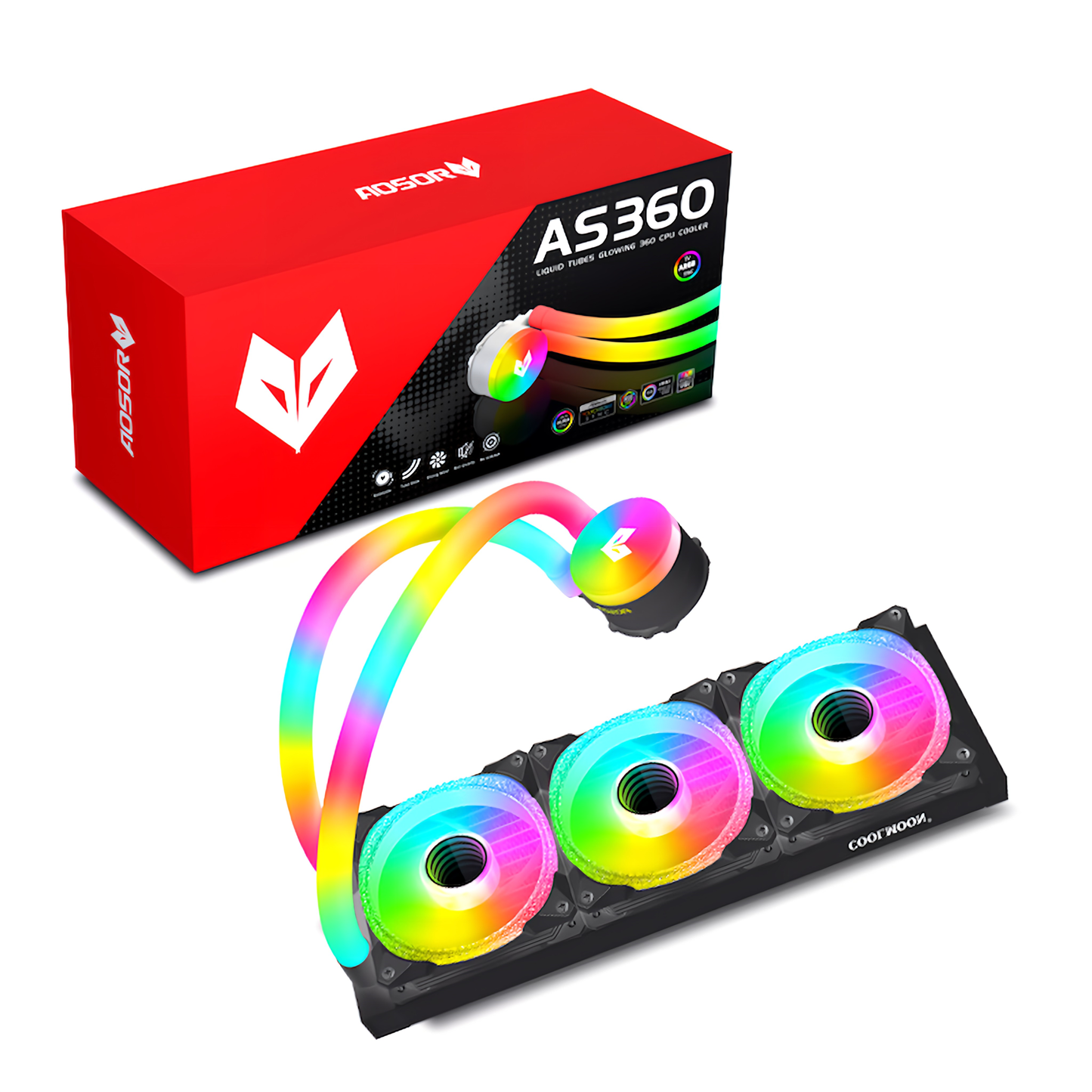 COOLMOON ホースLED 簡易水冷クーラー 360 mm CPUクーラー LED ARGB 5v 3pin LGA1700/1200/115X AMD:AM4ソケットに対応 4pin PWM ファン制御