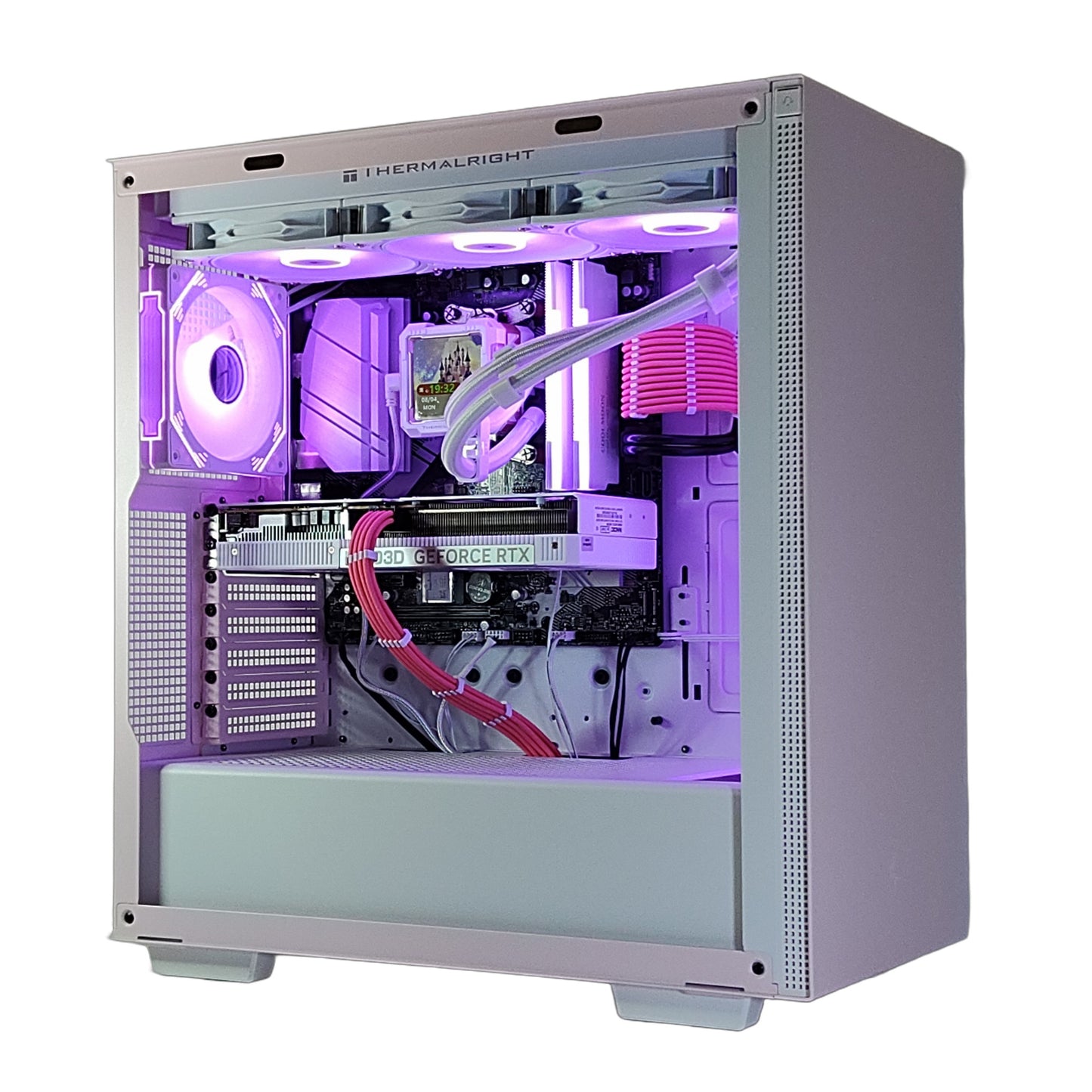 AMD Ryzen7 5700x ／ RTX5060ti 8GB ディスプレイ搭載 LEDゲーミングPC  簡易水冷 360mm ホワイト ピンク