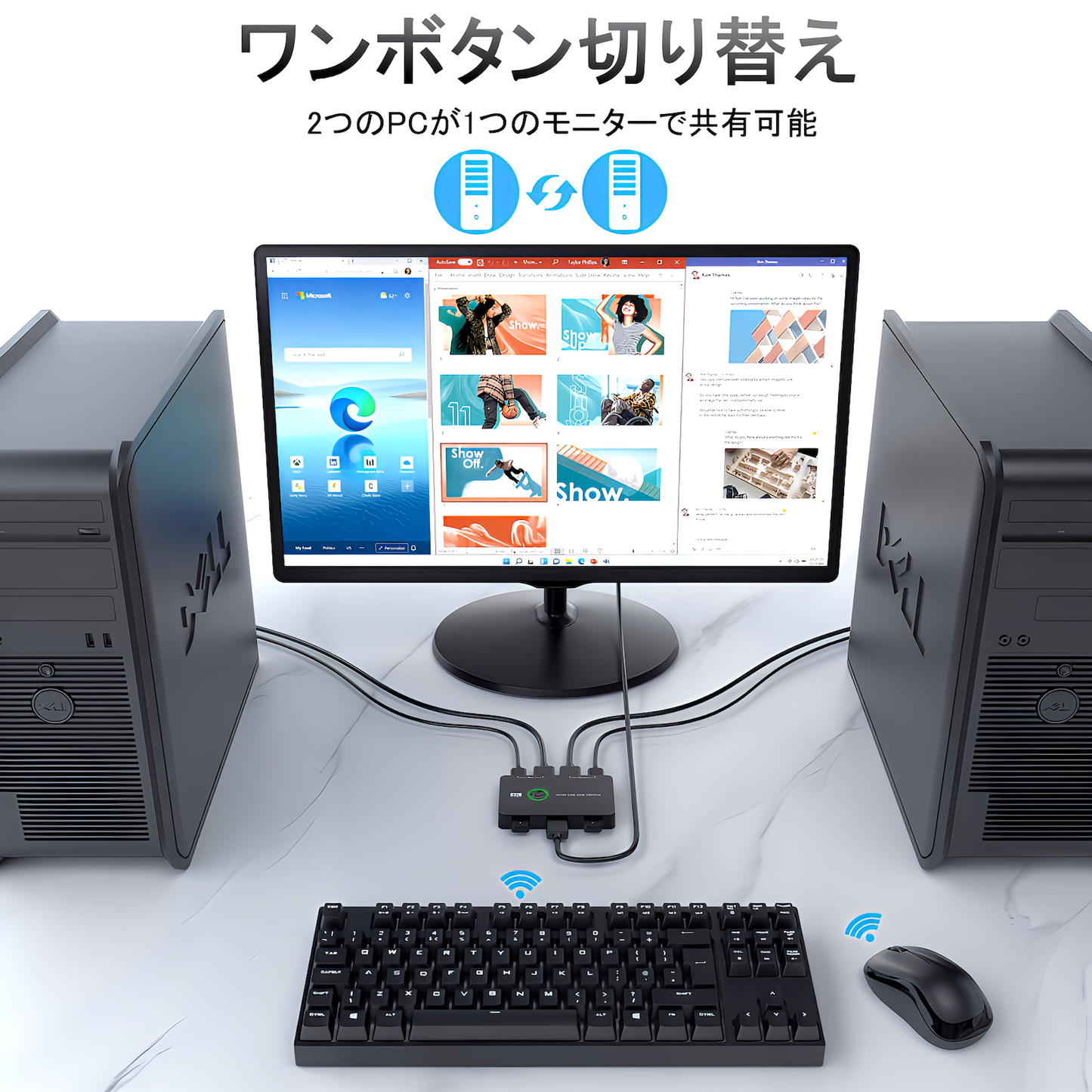 KVM切替器 2入力1出力 4K60Hz PC2台用 USB HDMI スイッチ切り替え ディスプレイ モニター PC2台で一つのキーボード マウス プリンター モニター使用 PS5/PS4/PS4 Pro/PS3/Xbox One対応 KVMスイッチ USBケーブル2本&HDMIケーブル2本付き (KVM USB HDMI切替機)