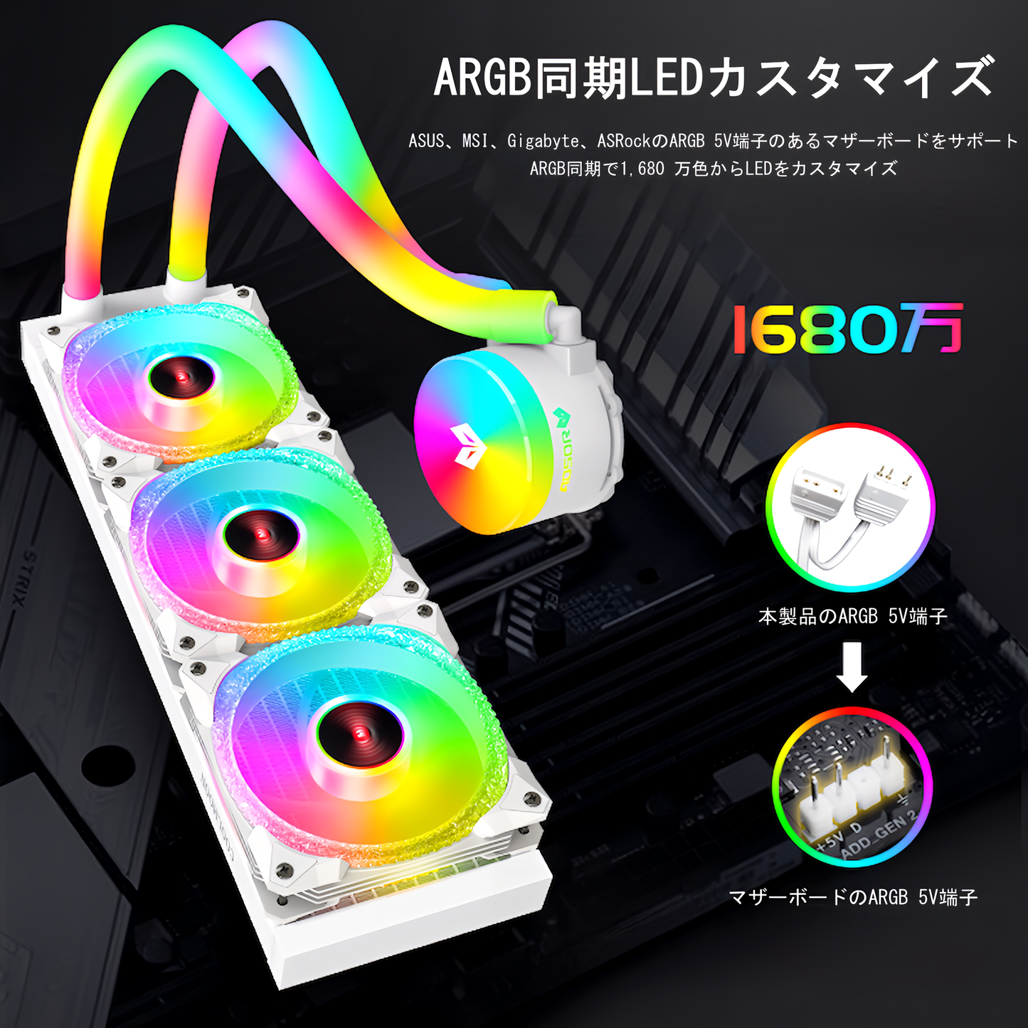 COOLMOON ホースLED 簡易水冷クーラー 360 mm CPUクーラー LED ARGB 5v 3pin LGA1700/1200/115X AMD:AM4ソケットに対応 4pin PWM ファン制御
