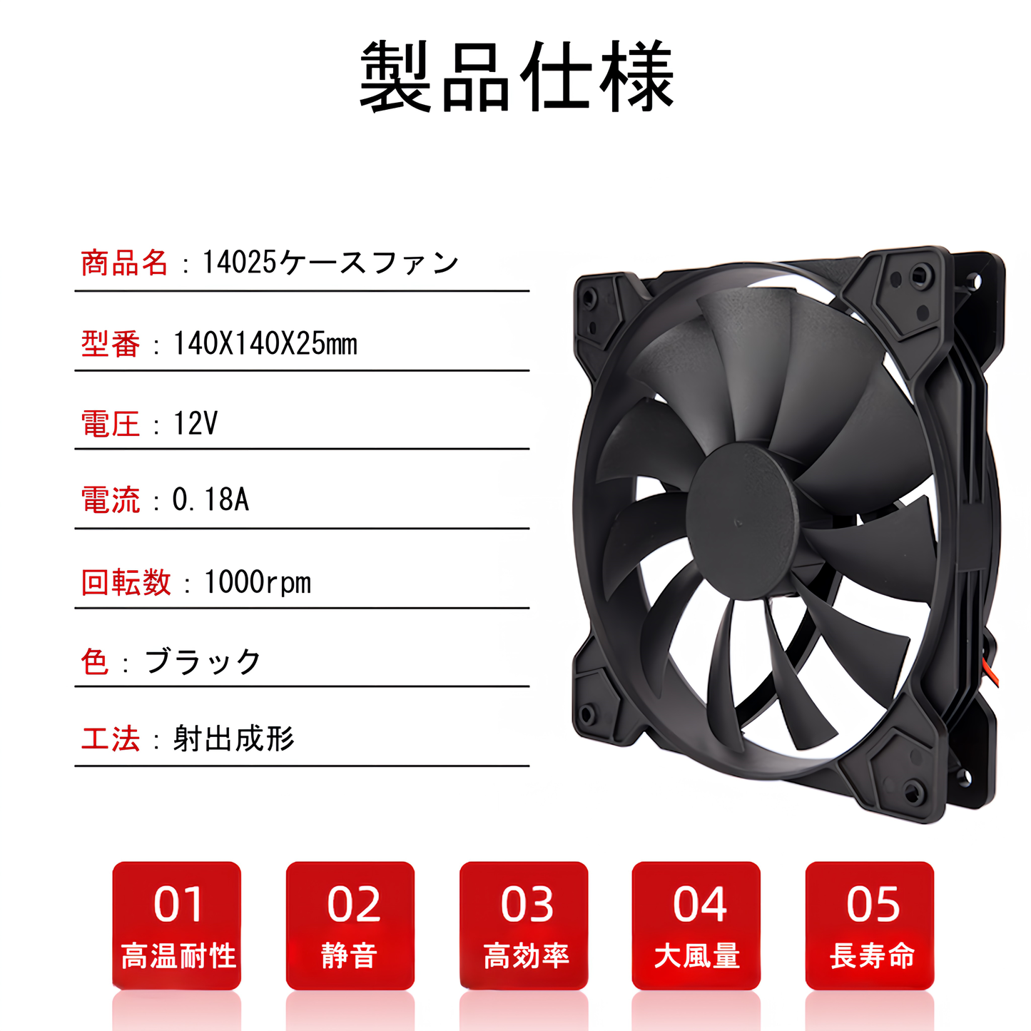 140mm 14cm 厚さ25mm 黒 ブラック ファン 3PIN ペリフェラル対応 発光なし ケースファン2枚セット