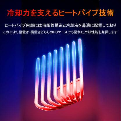 UT75 CPUクーラー 8本ヒートパイプ搭載 トップフロー空冷クーラー 120mm 高さ77mm LGA1700/1200/115X AMD:AM5/AM4ソケットに対応 4pin PWM 800-2400rpm ファン制御