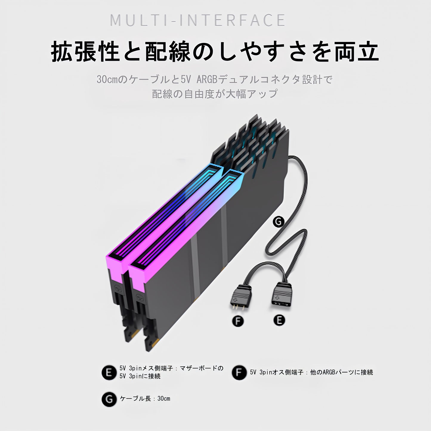 メモリ ヒートシンク インフィニティーミラー LED ARGB 5v 3pin RAM RGB 冷却 アルミニウム 2個入りセット (シルバー)