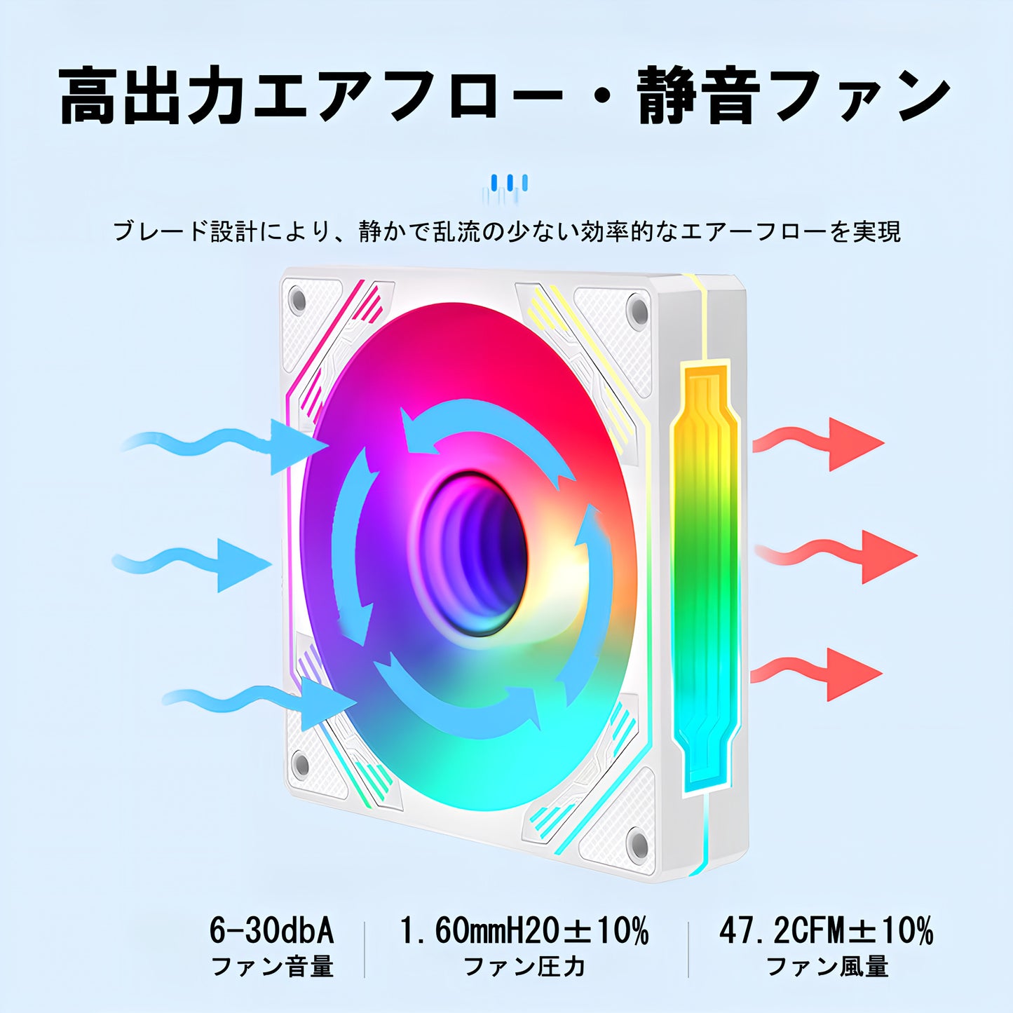 PCケースファン 120mm LED ARGB 6pin 色変更可能 ファン回転速度変更可能 インフィニティ―ミラー (1枚)ホワイト