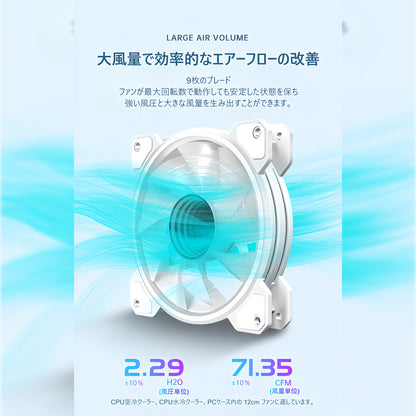 COOLMOON PCケースファン5枚セット 120mm  4pin PWM LED ARGB 5v 3pin ファンハブ コントローラー付き リモコン 色変更可能 ファン回転速度変更可能 インフィニティ―ミラー