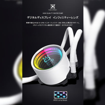 COOLMOON 简易水冷器 360mm 带温度显示功能无限镜面 CPU 冷却器 LED ARGB 5v 3pin 兼容 LGA1700/1200/115X AMD:AM4 插座 4pin PWM 风扇控制