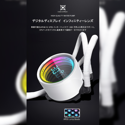 COOLMOON 简易水冷器 360mm 带温度显示功能无限镜面 CPU 冷却器 LED ARGB 5v 3pin 兼容 LGA1700/1200/115X AMD:AM4 插座 4pin PWM 风扇控制