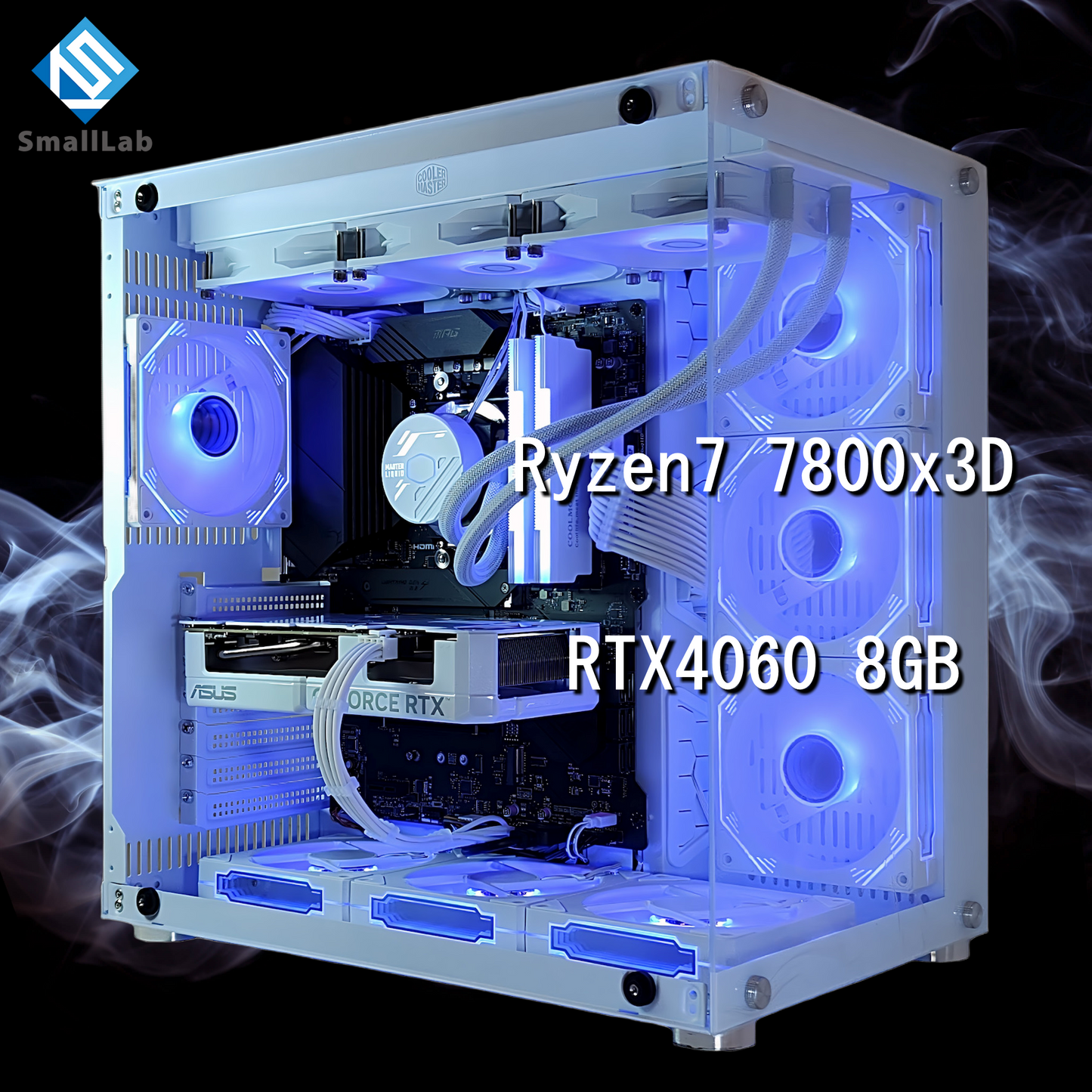 AMD Ryzen7 7800x3D／RTX4060 8GB ガラス2面ATX ゲーミングPC 簡易水冷 360mm ホワイト 白