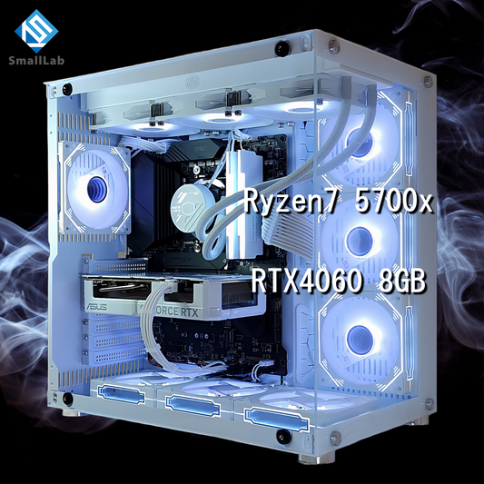 AMD Ryzen7 5700x／RTX4060 8GB  ガラス2面ATX ゲーミングPC 簡易水冷 360mm ホワイト 白