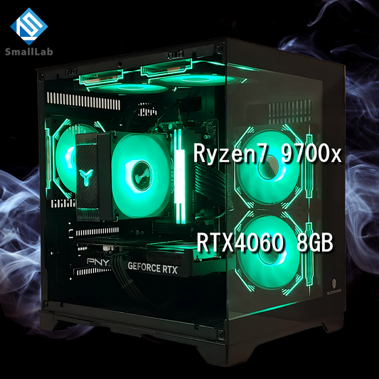 AMD Ryzen7 9700x／RTX4060 8GB  ガラス2面コンパクト ゲーミングPC  ブラック 黒