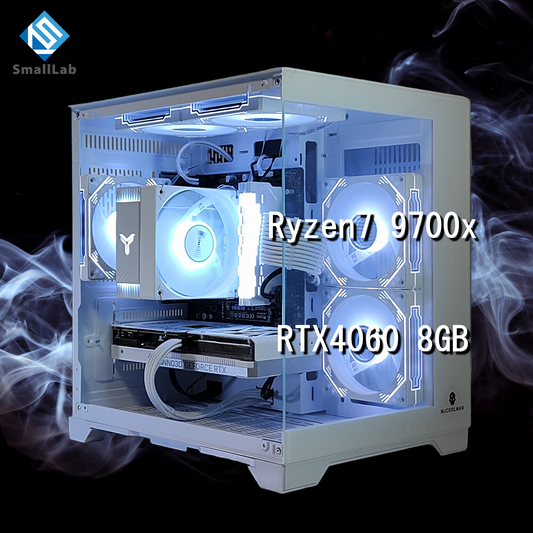 AMD Ryzen7 9700x／RTX4060 8GB　ガラス2面コンパクト ゲーミングPCホワイト 白