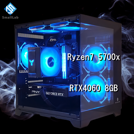 AMD Ryzen7 5700x／RTX4060 8GB ガラス2面コンパクト ゲーミングPC ブラック 黒
