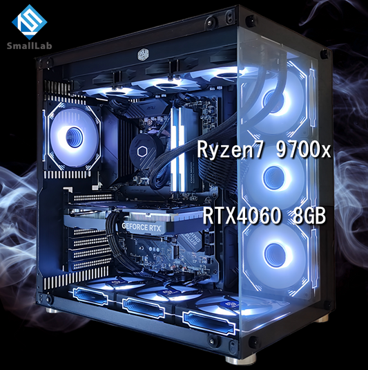 AMD Ryzen7 9700x／RTX4060 8GB ガラス2面ATX ゲーミングPC 簡易水冷 360mm ブラック 黒