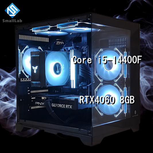 Intel Core i5-14400F／RTX4060 8GB ガラスコンパクト ゲーミングPC  ブラック 黒