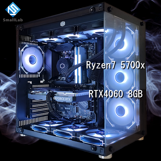 AMD Ryzen7 5700x／RTX4060 8GB  ガラス2面ATX ゲーミングPC  簡易水冷 360mm ブラック 黒