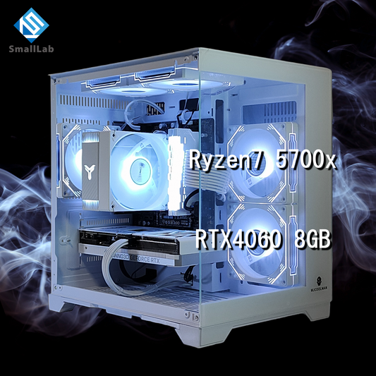 AMD Ryzen7 5700x／RTX4060 8GB  ガラス2面コンパクト ゲーミングPC ホワイト 白