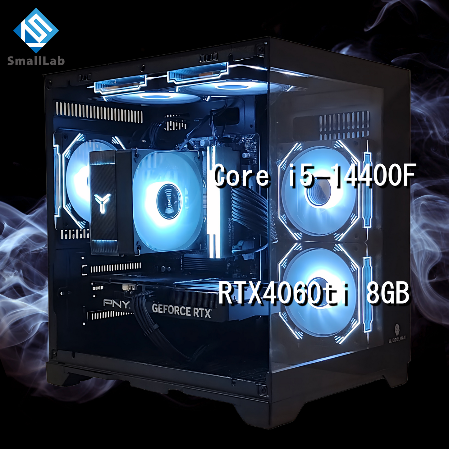 Intel Core i5-14400F／RTX4060ti 8GB ガラスコンパクト ゲーミングPC  ブラック 黒