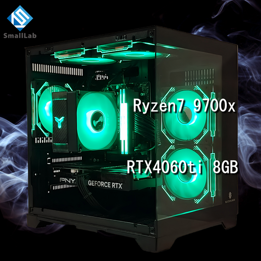 AMD Ryzen7 9700x ／RTX4060ti 8GB ガラス2面コンパクト ゲーミングPC  ブラック 黒