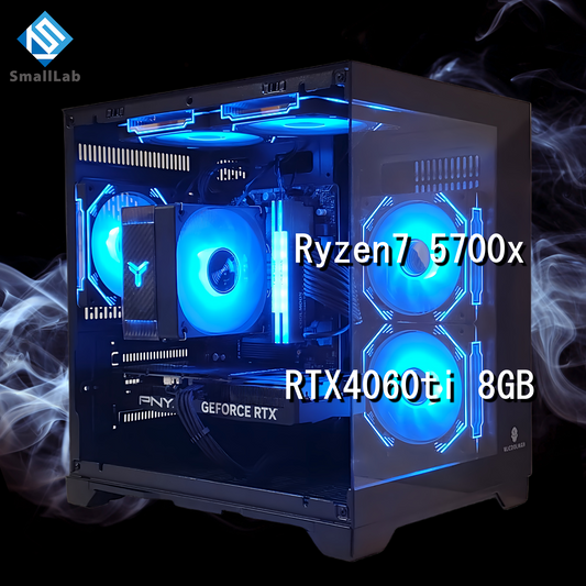 AMD Ryzen7 5700x／RTX4060ti 8GB  ガラス2面コンパクト ゲーミングPC ブラック 黒