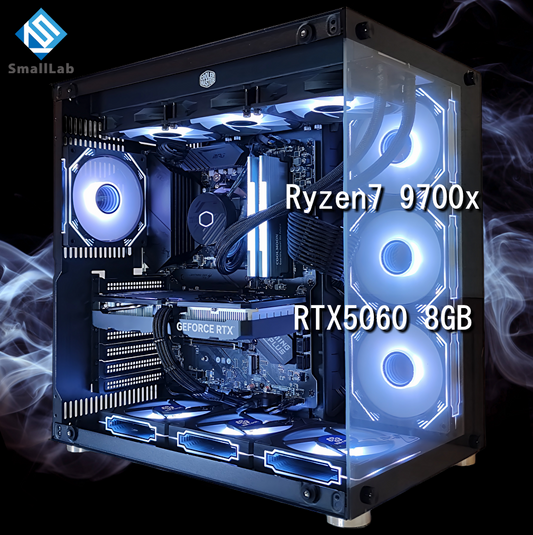 AMD Ryzen7 9700x／RTX5060 8GB ガラス2面ATX ゲーミングPC 簡易水冷 360mm ブラック 黒