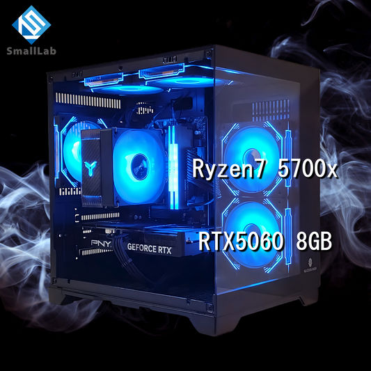 AMD Ryzen7 5700x／RTX5060 8GB ガラス2面コンパクト ゲーミングPC ブラック 黒