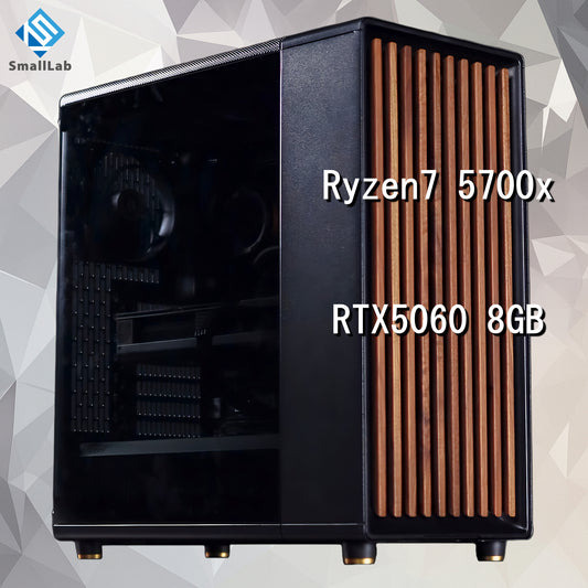 AMD Ryzen7 5700x ／ RTX5060 8GB ウッドデザイン ゲーミングPC  簡易水冷 240mm ブラック 黒