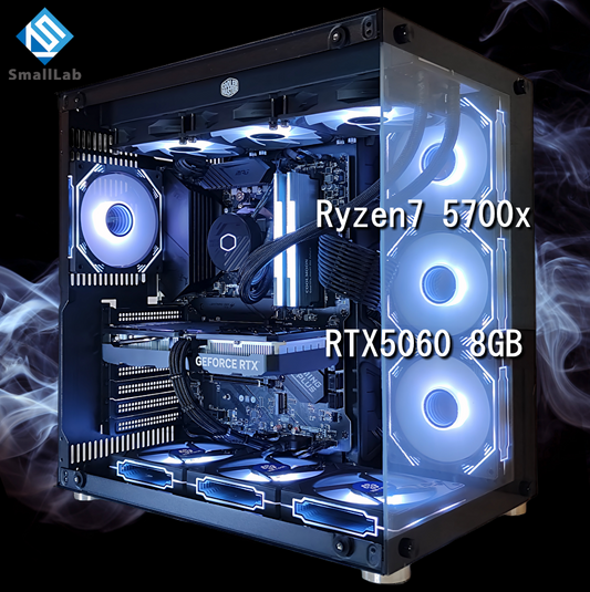 AMD Ryzen7 5700x／RTX5060 8GB  ガラス2面ATX ゲーミングPC  簡易水冷 360mm ブラック 黒
