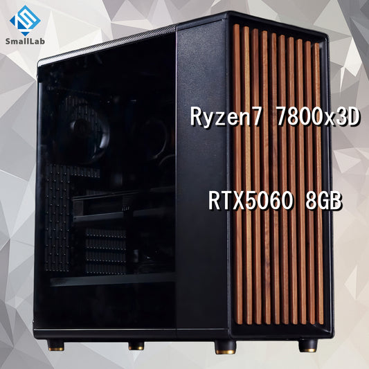 AMD Ryzen7 7800x3D ／ RTX5060 8GB ウッドデザイン ゲーミングPC  簡易水冷 240mm ブラック 黒