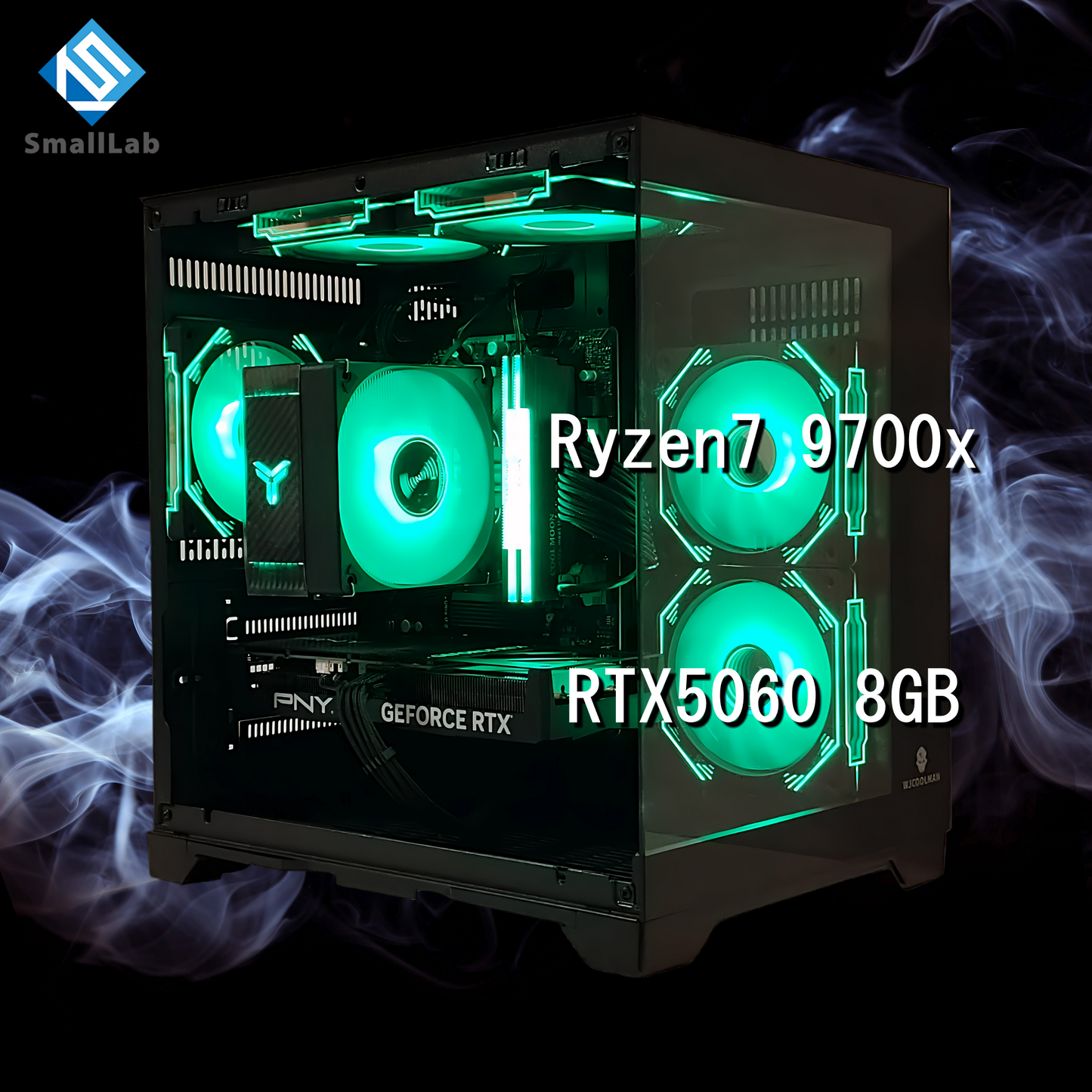 AMD Ryzen7 9700x ／RTX5060 8GB ガラス2面コンパクト ゲーミングPC  ブラック 黒