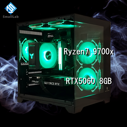 AMD Ryzen7 9700x ／RTX5060 8GB ガラス2面コンパクト ゲーミングPC  ブラック 黒