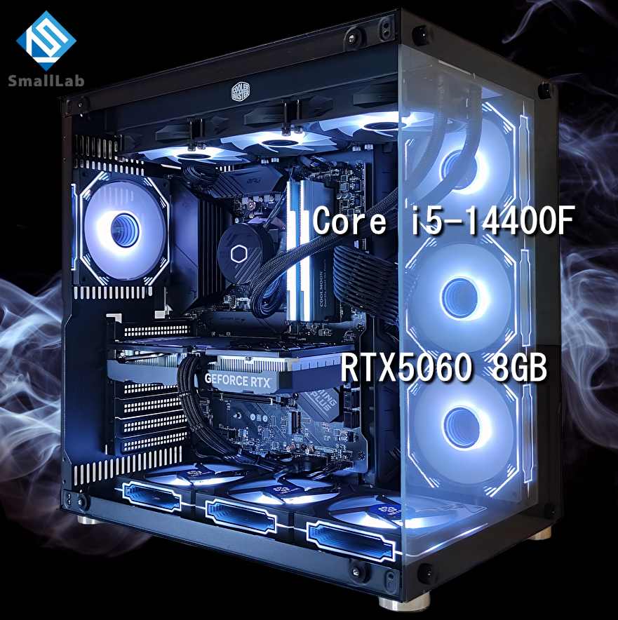 Intel Core i5-14400F／RTX5060 8GB ガラス2面ATX ゲーミングPC  簡易水冷 360mm ブラック 黒