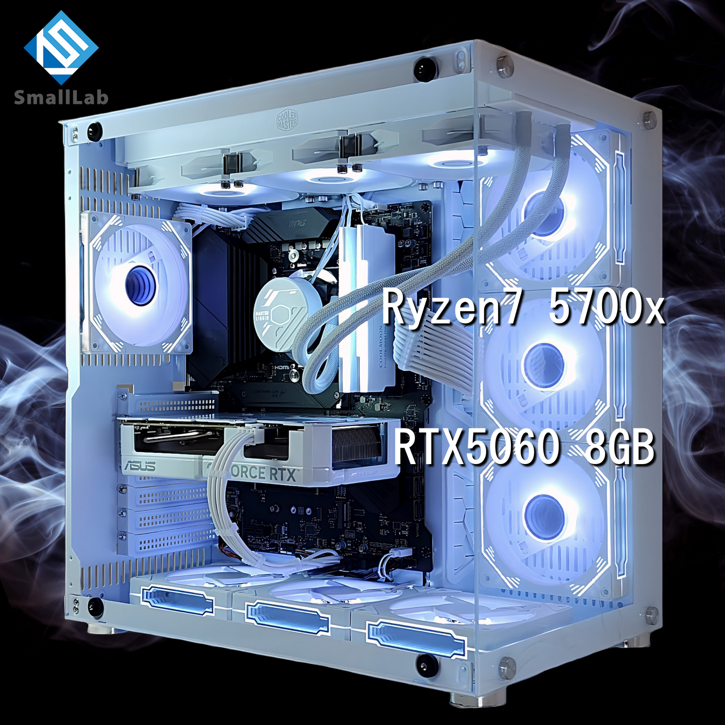 AMD Ryzen7 5700x／RTX5060 8GB  ガラス2面ATX ゲーミングPC 簡易水冷 360mm ホワイト 白