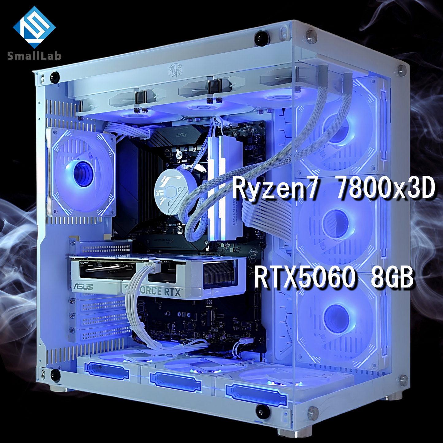 AMD Ryzen7 7800x3D／RTX5060 8GB ガラス2面ATX ゲーミングPC 簡易水冷 360mm ホワイト 白