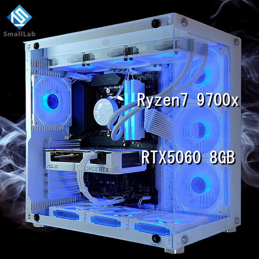 AMD Ryzen7 9700x／RTX5060 8GB ガラス2面ATX ゲーミングPC 簡易水冷 360mm ホワイト 白