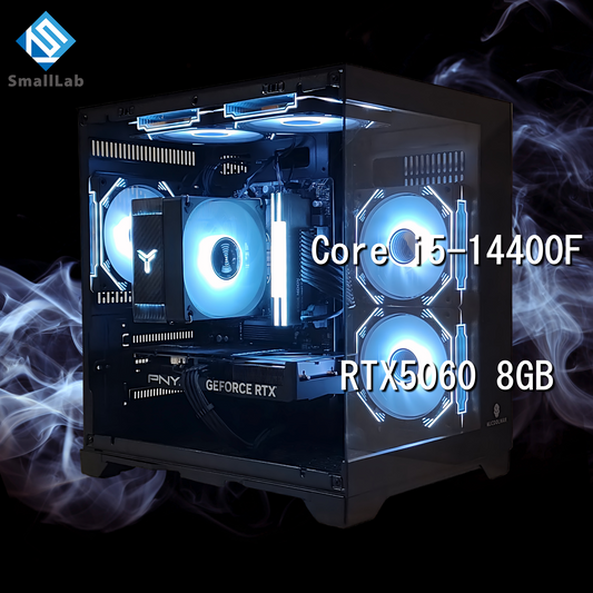 Intel Core i5-14400F／RTX5060 8GB ガラスコンパクト ゲーミングPC  ブラック 黒