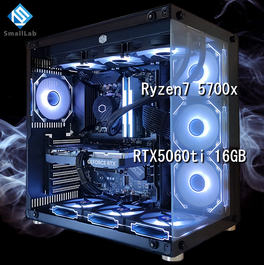 AMD Ryzen7 5700x／RTX5060ti 16GB  ガラス2面ATX ゲーミングPC  簡易水冷 360mm ブラック 黒