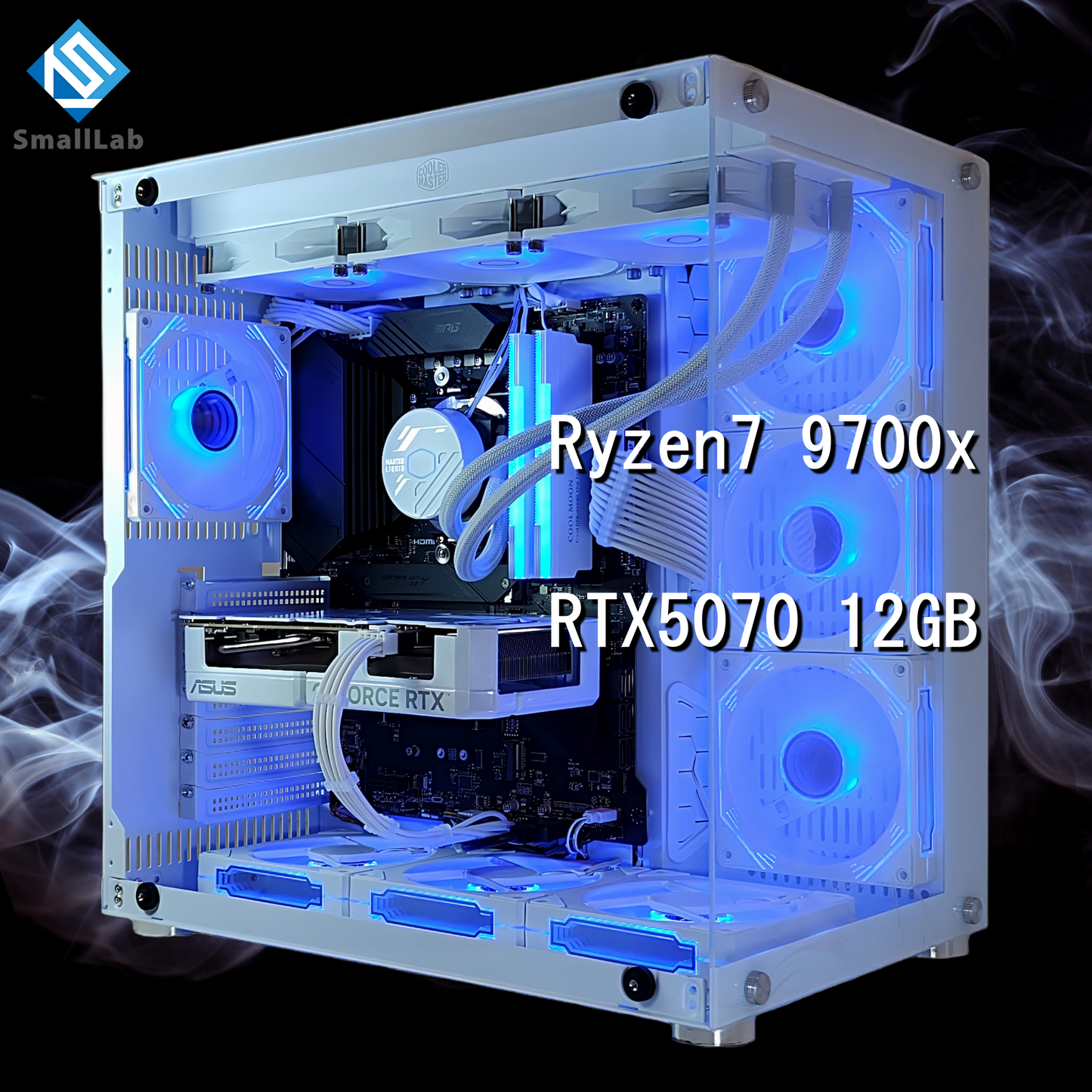AMD Ryzen7 9700x／RTX5070 12GB ガラス2面ATX ゲーミングPC 簡易水冷 360mm ホワイト 白