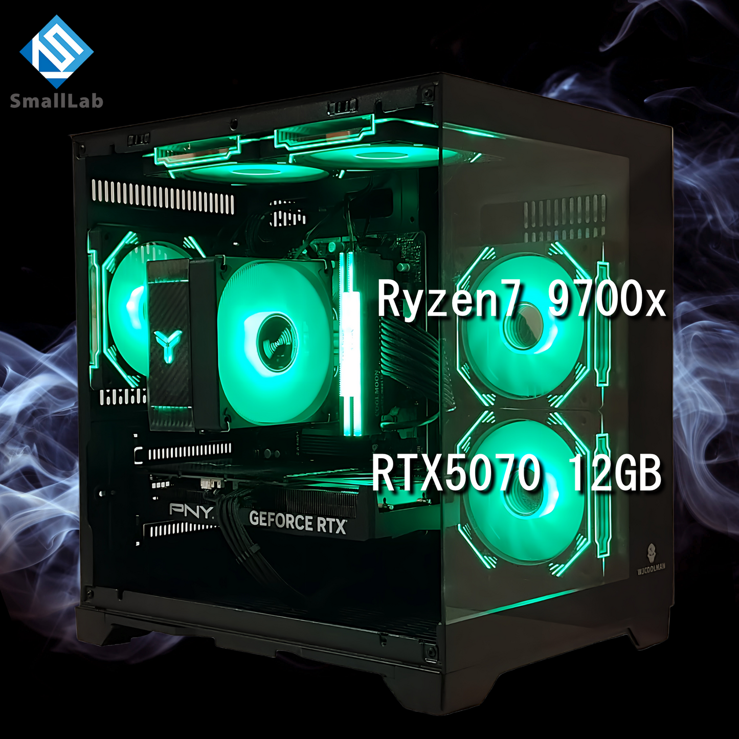 AMD Ryzen7 9700x ／RTX5070 12GB ガラス2面コンパクト ゲーミングPC  ブラック 黒