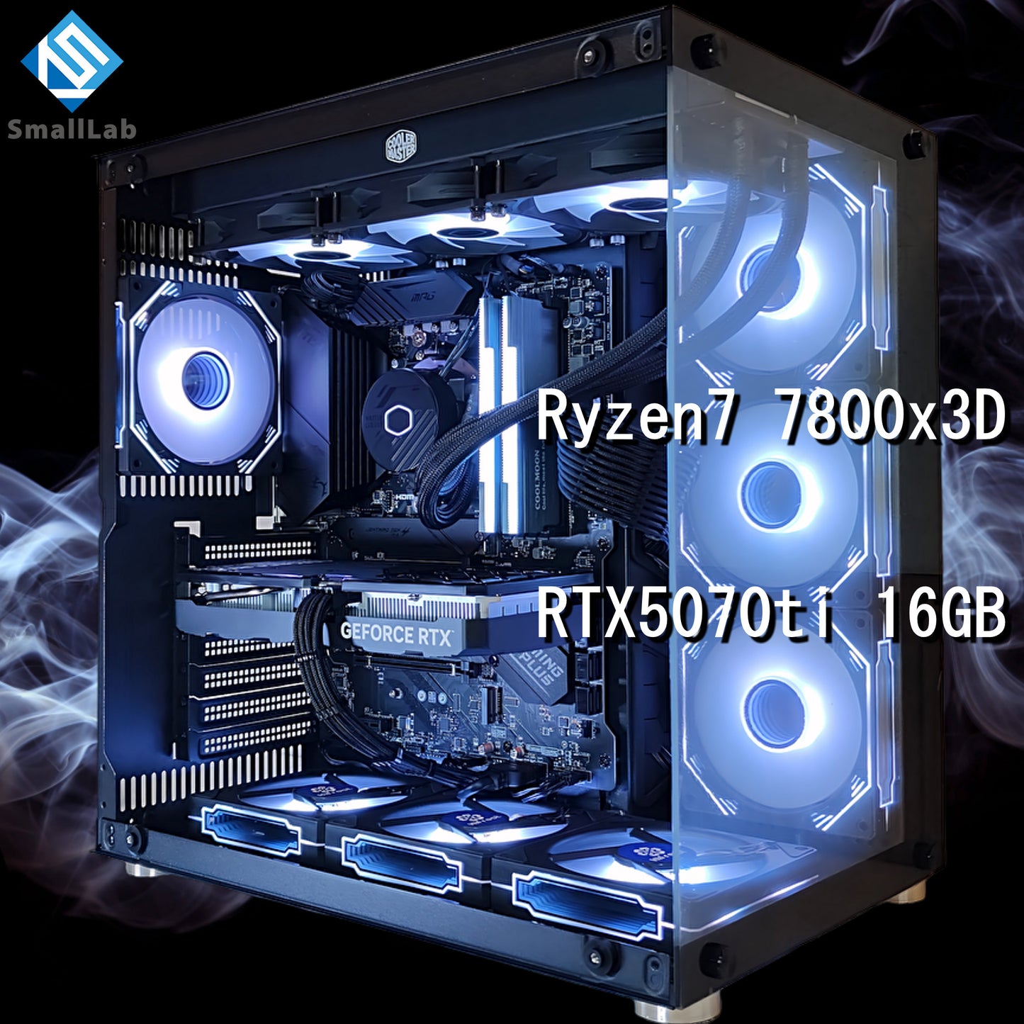 AMD Ryzen7 7800x3D ／ RTX5070ti 16GB ガラス2面ATX ゲーミングPC  簡易水冷 360mm ブラック 黒