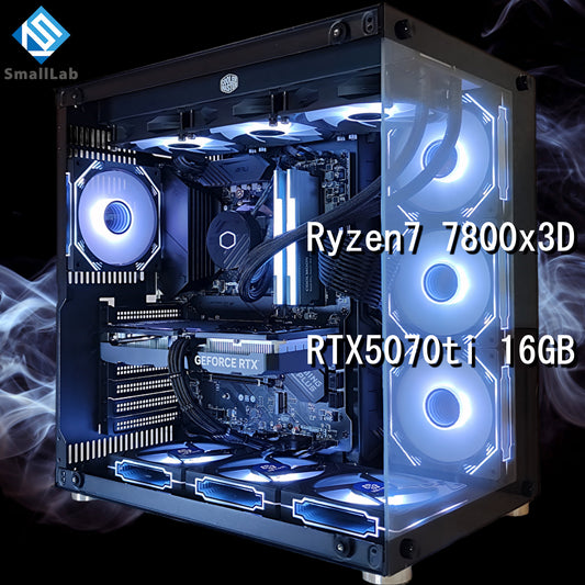 AMD Ryzen7 7800x3D ／ RTX5070ti 16GB ガラス2面ATX ゲーミングPC  簡易水冷 360mm ブラック 黒