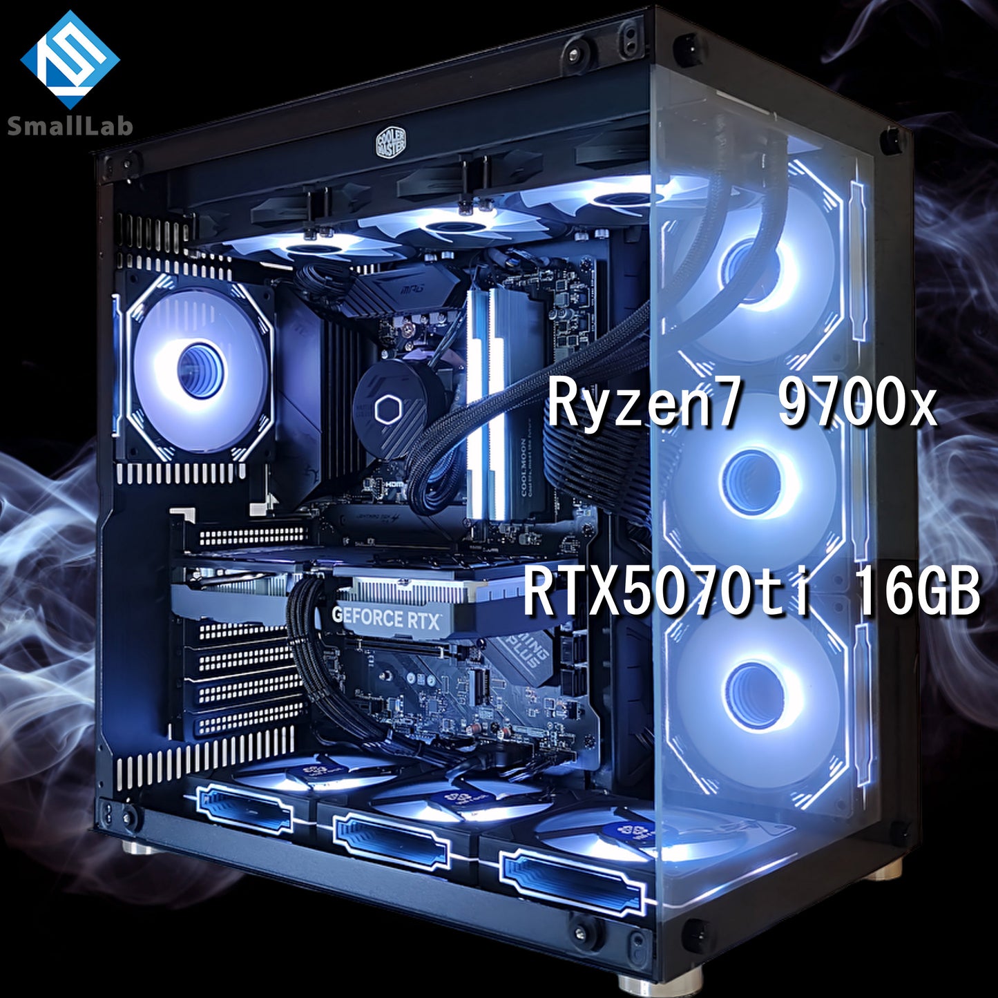 AMD Ryzen7 9700x ／ RTX5070ti 16GB ガラス2面ATX ゲーミングPC  簡易水冷 360mm ブラック 黒