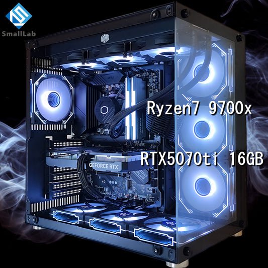AMD Ryzen7 9700x ／ RTX5070ti 16GB ガラス2面ATX ゲーミングPC  簡易水冷 360mm ブラック 黒
