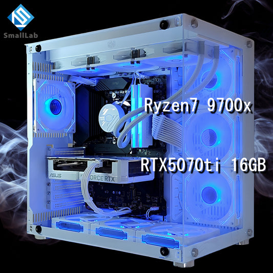 AMD Ryzen7 9700x ／ RTX5070ti 16GB ガラス2面ATX ゲーミングPC  簡易水冷 360mm ホワイト 白