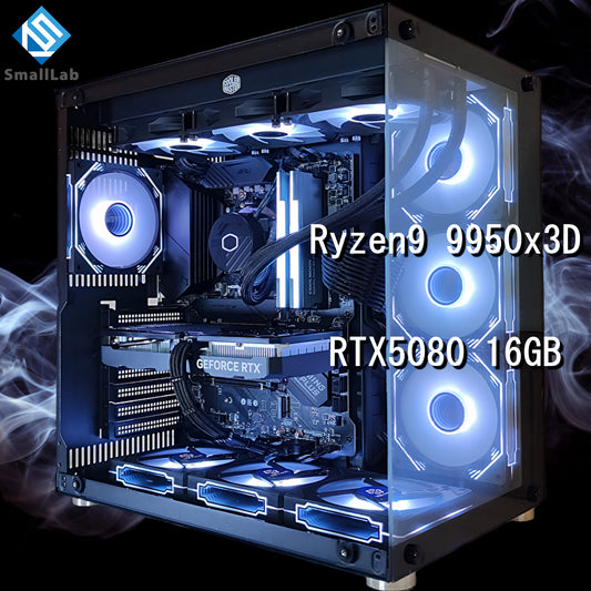 AMD Ryzen9 9950x3D ／ RTX5080 16GB ガラス2面ATX ゲーミングPC  簡易水冷 360mm ブラック 黒