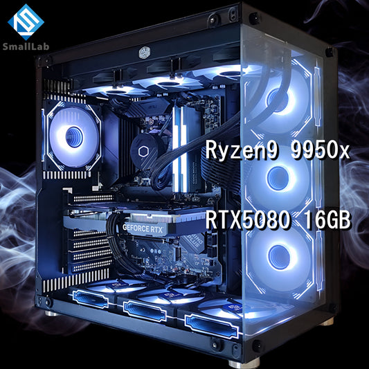 AMD Ryzen9 9950x ／ RTX5080 16GB ガラス2面ATX ゲーミングPC  簡易水冷 360mm ブラック 黒