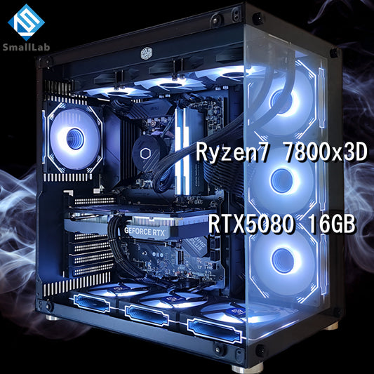 AMD Ryzen7 7800x3D ／ RTX5080 16GB ガラス2面ATX ゲーミングPC  簡易水冷 360mm ブラック 黒