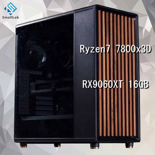 AMD Ryzen7 7800x3D ／ RX9060XT 16GB ウッドデザイン ゲーミングPC  簡易水冷 240mm ブラック 黒