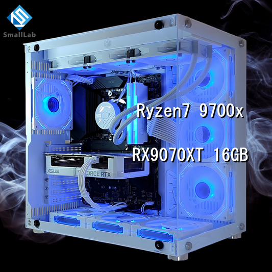 AMD Ryzen7 9700x／RX9070XT 16GB ガラス2面ATX ゲーミングPC 簡易水冷 360mm ホワイト 白